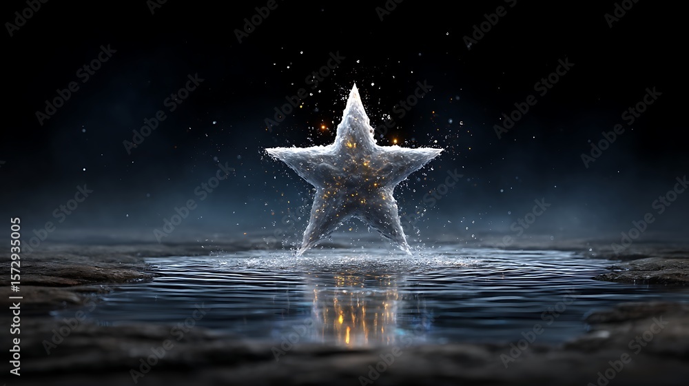 Aufkleber a sharp, focused image of sparkling light reflections in the shape of stars over a mirror-like surfa