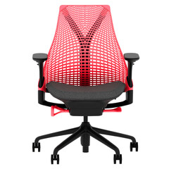 3d render ergonomic red mesh office chair with transparent background
