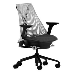 3d render ergonomic grey mesh office chair with transparent background