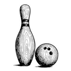 Striking the Mark: A detailed line drawing of a bowling pin and ball. capturing the essence of a classic game of skill and precision.