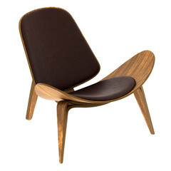 3d render wooden lounge chair leather seat with transparent background