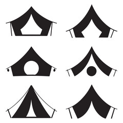 Minimalist Black Tent Silhouette Vector on White Background – Outdoor Camping Design for Adventure Projects with Dome, Ridge, A-Frame, and Tunnel Tent Styles. Thank You . 