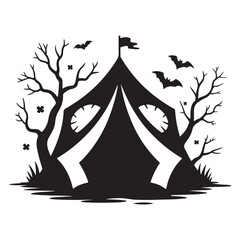 Minimalist Black Tent Silhouette Vector on White Background – Outdoor Camping Design for Adventure Projects with Dome, Ridge, A-Frame, and Tunnel Tent Styles. Thank You . 