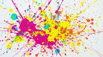 Vibrant colorful paint splashes and drops on white background, abstract art. Drips, splatters and vibrant color mix for artistic design. - Powered by Adobe