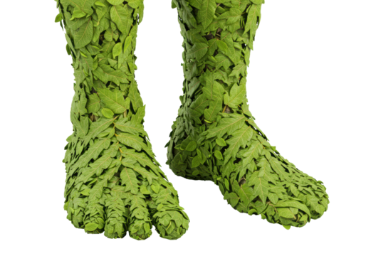 Isolated Feet Covered in Green Leaves for Eco Concept