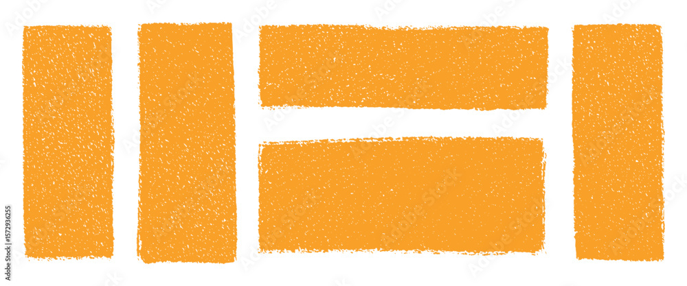 Poster crayon drawn orange grunge rectangles and squares with rough chalk edges. abstract hand drawn text b
