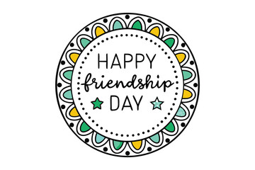 Celebrating friendship day with a decorative mandala design featuring stars and a joyful message
