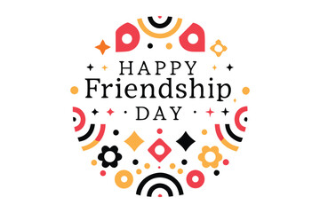 Happy friendship day celebration with colorful abstract geometric shapes and floral elements in a circular design