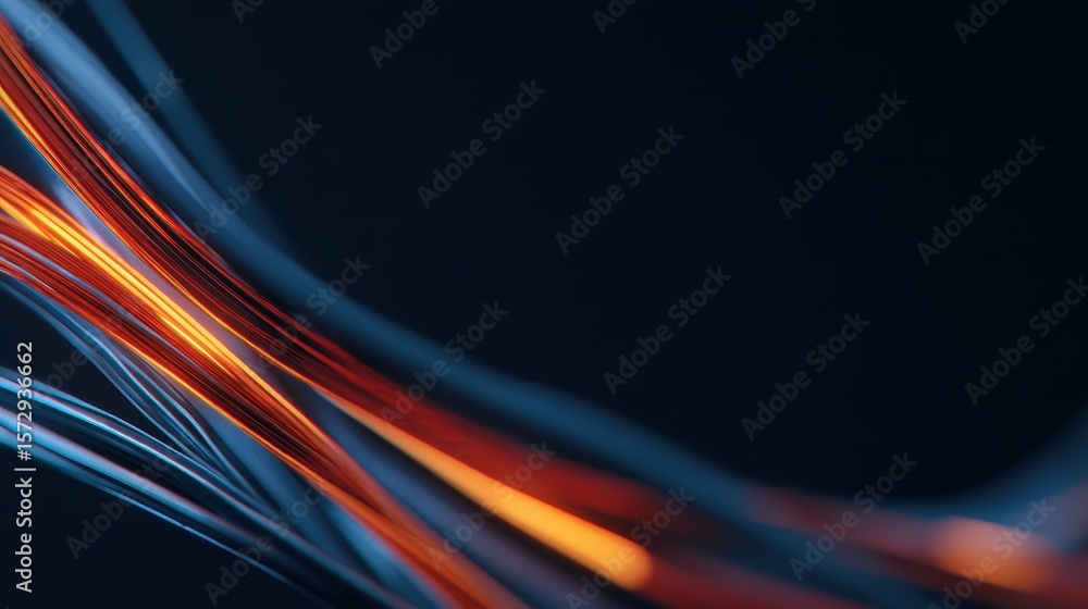 Poster abstract flowing lines of light in vibrant colors against a dark background, creating dynamic energy