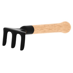 3d render hand rake gardening tool wooden with transparent background