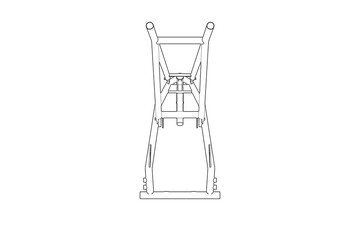 Monochrome Motocross Dirt Bike Frame Technical Drawing: Detailed Wireframe Model of a Supermoto Motorcycle Chassis. Essential Engineering Blueprint for Trail Bike Frame Design and Manufacturing.