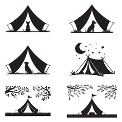 Minimalist Black Tent Silhouette Vector on White Background – Outdoor Camping Design for Adventure Projects with Dome, Ridge, A-Frame, and Tunnel Tent Styles. Thank You . 