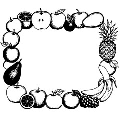 Artistic Fruit Frame: A handcrafted frame artfully composed with a diverse arrangement of succulent fruit illustrations, perfect for designs that celebrate freshness, health, and organic goodness.
