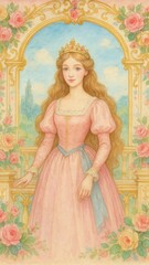 Elegant princess in vintage illustration.