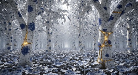 Enchanted Porcelain Forest A Digital Art Piece
