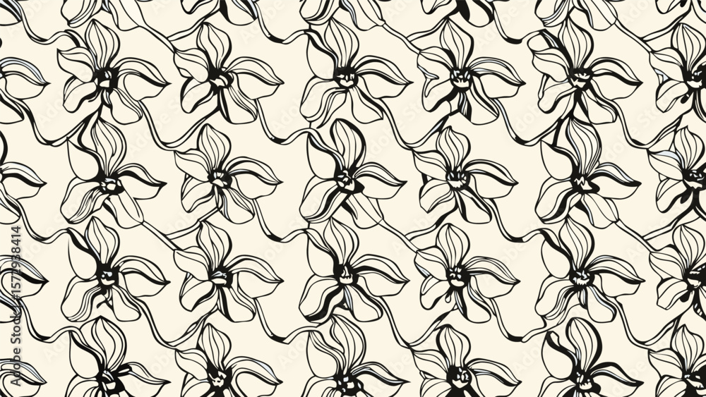 Aufkleber seamless floral pattern with stylized orchids and winding stems in a monochrome color scheme design