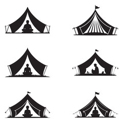 Minimalist Black Tent Silhouette Vector on White Background – Outdoor Camping Design for Adventure Projects with Dome, Ridge, A-Frame, and Tunnel Tent Styles. Thank You . 