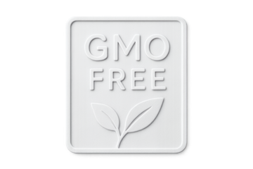 GMO Free label with leaves symbol in clean white design Isolyate on transparent background
