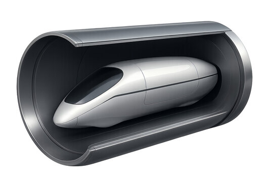 Futuristic transport pod inside a hyperloop tunnel system Isolyate on transparent background