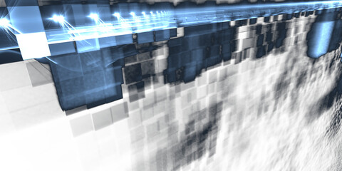 Datenübertragung & virtuelle Planung, Konstruktion in moderner Produktion, High-Tech, Informationstechnologie, Datenverarbeitung, Infrastruktur, Datenstruktur, Analyse, technische Struktur, blau 
