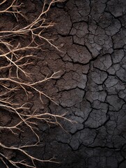 Dry cracked earth with exposed roots, highlighting drought effects on the landscape