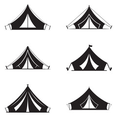 Minimalist Black Tent Silhouette Vector on White Background – Outdoor Camping Design for Adventure Projects with Dome, Ridge, A-Frame, and Tunnel Tent Styles. Thank You . 