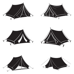 Minimalist Black Tent Silhouette Vector on White Background – Outdoor Camping Design for Adventure Projects with Dome, Ridge, A-Frame, and Tunnel Tent Styles. Thank You . 