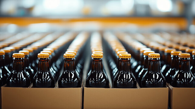 Stacked bottles in cardboard trays for packaging display. - Powered by Adobe