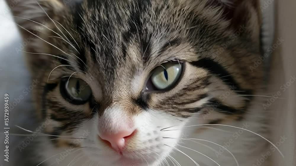 Poster cute kitten napping softly with paws pressed against its face generative ai