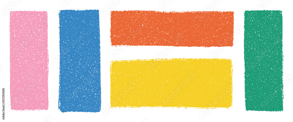 Poster set of abstract colorful rectangles vector design with hand drawn texture, geometric blocks on trans
