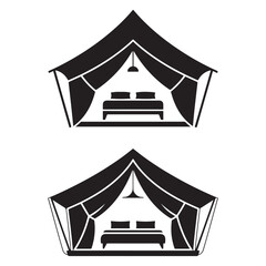 Minimalist Black Tent Silhouette Vector on White Background – Outdoor Camping Design for Adventure Projects with Dome, Ridge, A-Frame, and Tunnel Tent Styles. Thank You . 