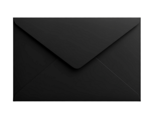 Elegant black envelope with a clean modern design isolated on transparent background
