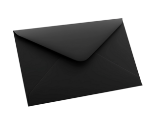 Elegant black envelope with a clean modern design isolated on transparent background