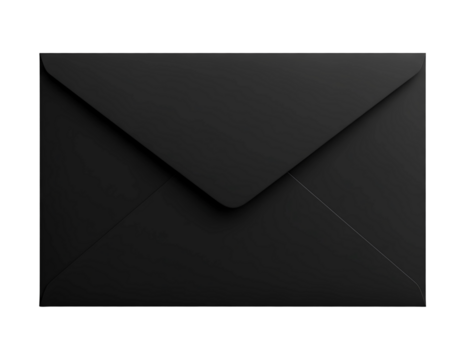 Elegant black envelope with a clean modern design isolated on transparent background
