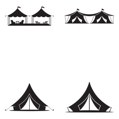 Minimalist Black Tent Silhouette Vector on White Background – Outdoor Camping Design for Adventure Projects with Dome, Ridge, A-Frame, and Tunnel Tent Styles. Thank You . 