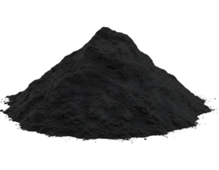 Pile of fine black powder isolated on transparent background