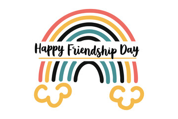 Happy friendship day greeting with a colorful rainbow and fluffy clouds celebrating bonds of friendship and togetherness