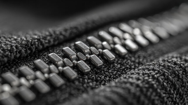 Macro shot of a zipper on a modern backpack, textured fabric and metallic teeth in sharp focus - Powered by Adobe