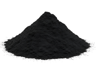 Pile of fine black powder isolated on transparent background