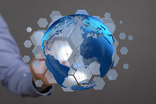 High-tech image of a digital globe, representing worldwide connectivity and networking.