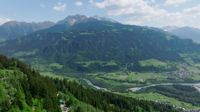 Falera - Historic swiss Chruch and beatiful view of traditional village