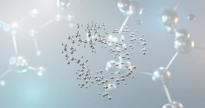 Bombesin rotating 3d molecule, molecular structure of peptide hormone seamless video

