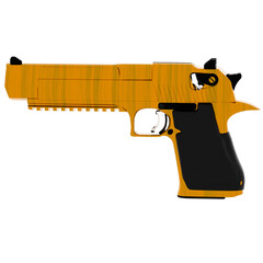 3d render golden gun pistol weapon firearm handle with transparent background