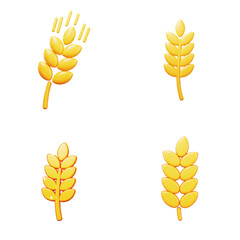 Assorted wheat ear icons in yellow color on transparent background  