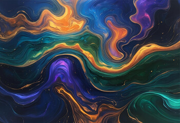 Abstract fluid art painting with vibrant colors and dynamic swirling motion