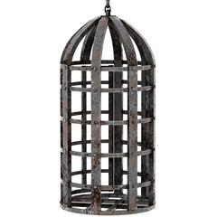 3d render medieval iron cage hanging metal rustic with transparent background