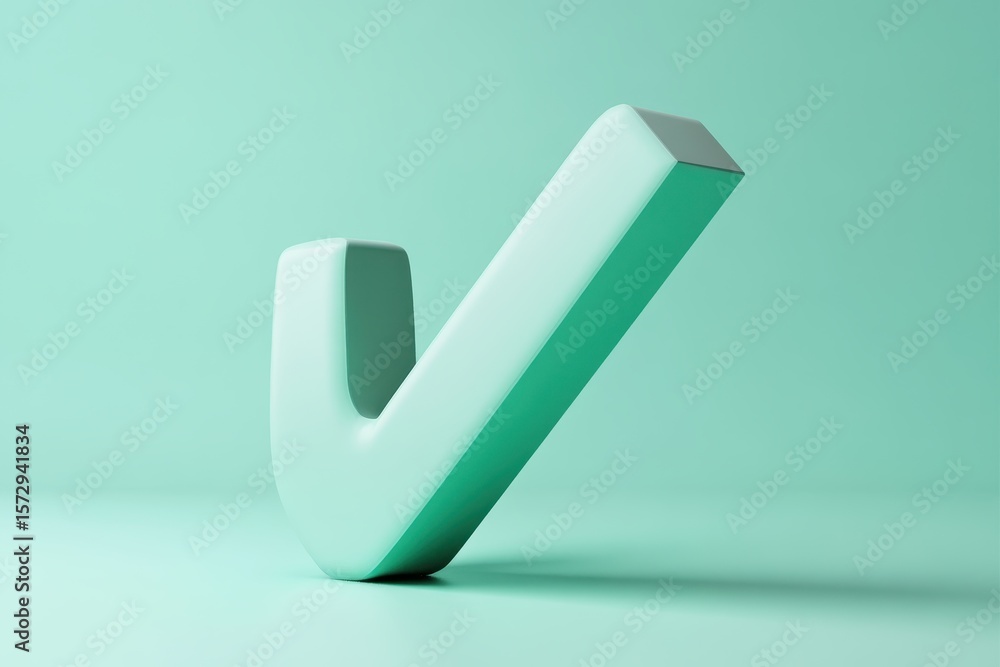 Poster minimalist green check mark render on solid pastel background emphasizing approval and success, mini