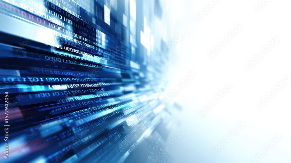 Poster abstract representation of digital data flow with blue tones and light effects in a modern setting
