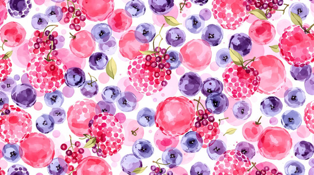 Seamless watercolor berries pattern design on clean white background surface