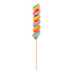 3d render twisted candy rainbow stick sweet with transparent background